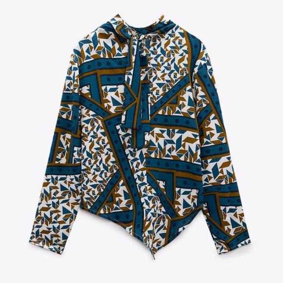 ZARA SCARF PRINT FLUID TOP - Picture 7 of 8